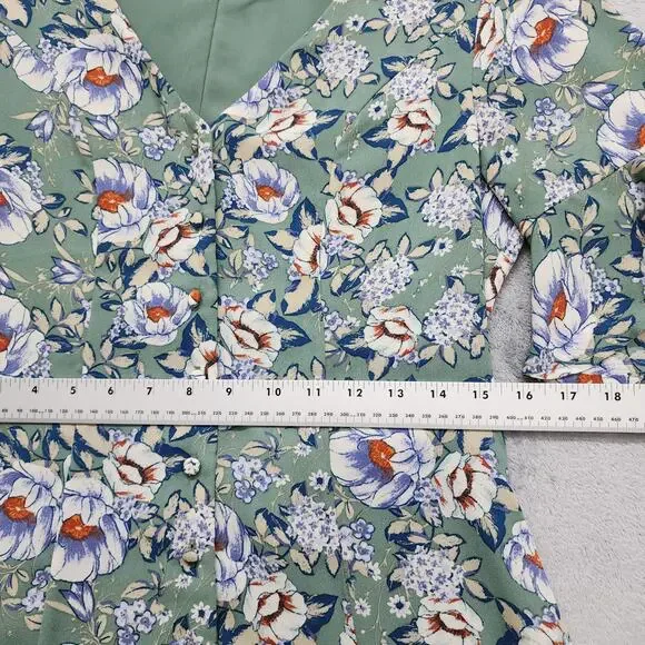 Francescas Blue Rain Dress Womens S Green Floral V-Neck Button Front Mini Lined - Picture 8 of 10
